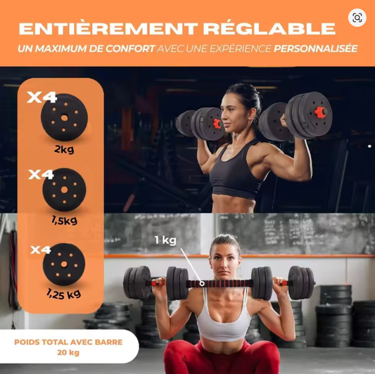 Haltères Réglables 20 kg – Force progressive, entraînement complet